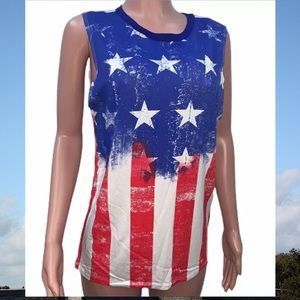 Patriotic USA American Flag Loose Tank Top New
